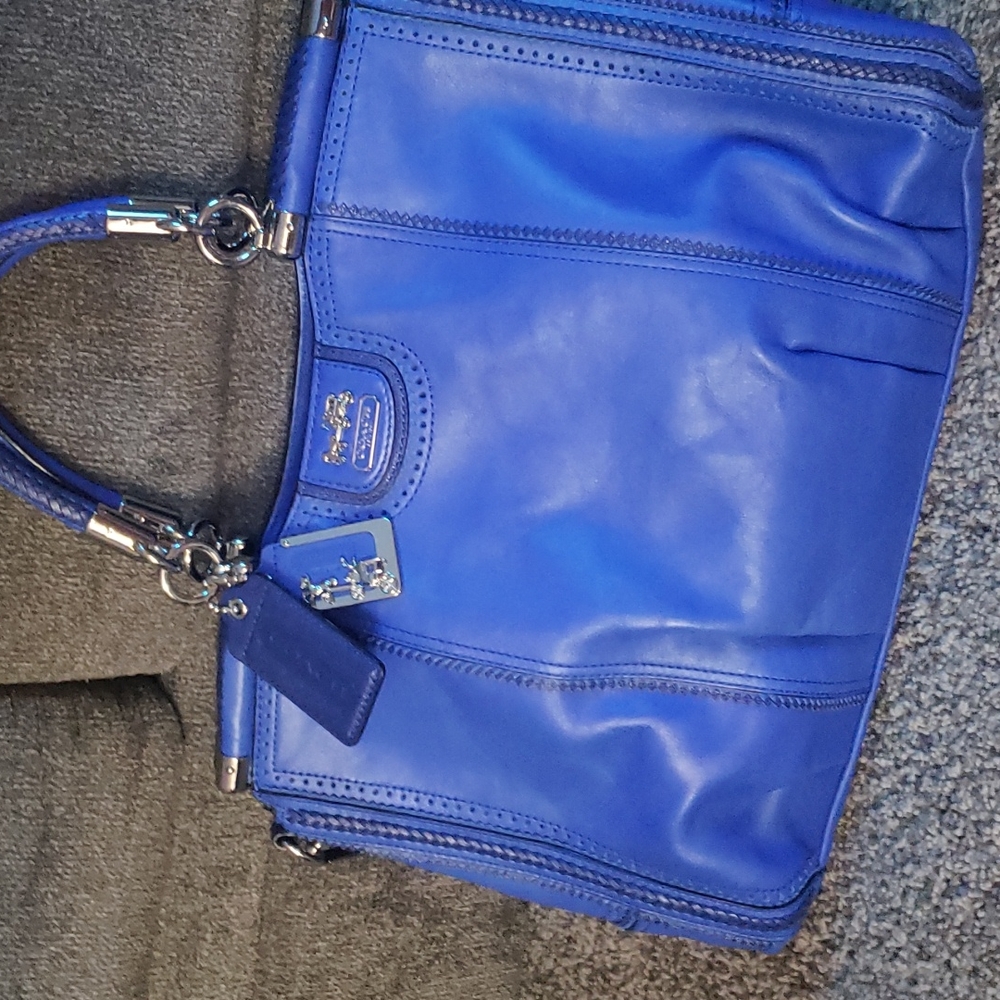 Coach Madison Pinnacle Zigzag Perforated Caroline Satchel in Silver/Cobalt